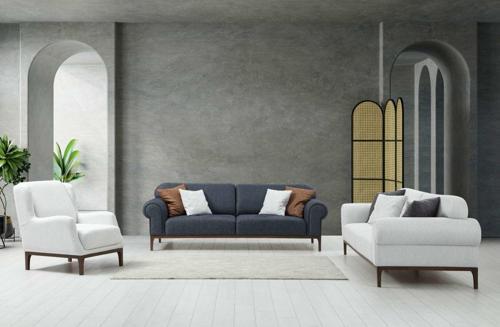 London Sırt Mekanzimalı 3+3+1 Berjer Koltuk Takımı Antrasit + Ares Beyaz