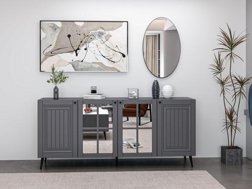 Kale Cam Kapak Aynalı Konsol İlkbahar Antrasit Aynalı Antrasit