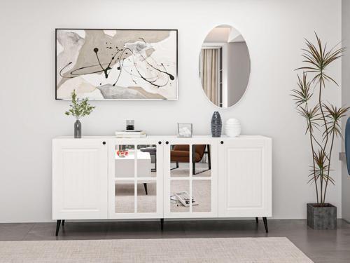 Kale Cam Kapak Aynalı Konsol İlkbahar Beyaz Aynalı Beyaz