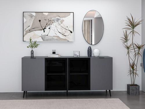 Kale Cam Kapak Aynalı Konsol Plus Antrasit/Antrasit Füme Cam