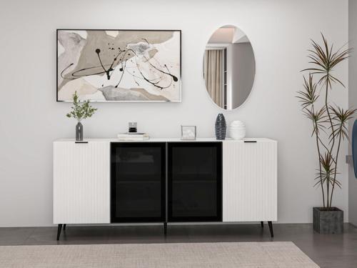 Kale Cam Kapak Aynalı Konsol Plus Beyaz/Beyaz Füme Cam