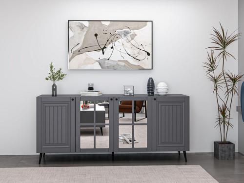 Kale Konsol  Cam Kapak İlkbahar Antrasit Aynalı Antrasit