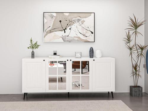 Kale Konsol  Cam Kapak İlkbahar Beyaz Aynalı Beyaz