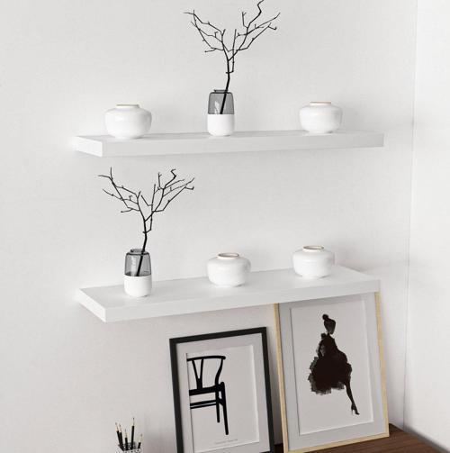 Gizli Tutuculu 2'li Duvar Rafı 80 cm - M.Beyaz