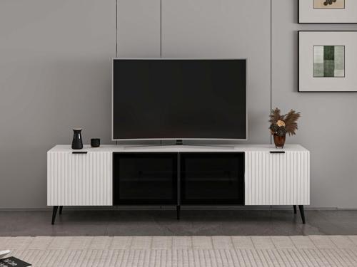 Plus Tv Ünitesi Cam Kapak Beyaz/Beyaz