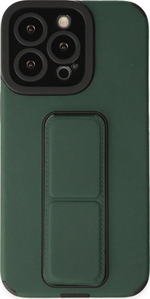 iPhone 13 Pro Kılıf Mega Standlı Silikon - Yeşil-(5796)