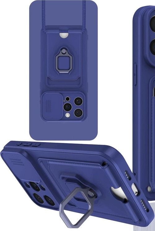 iPhone 15 Pro Kılıf Zuma Kartvizitli Yüzüklü Silikon - Lacivert-(5796)