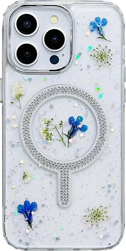 iPhone 15 Pro Max Flower Magsafe Kapak - Krem-(5796)