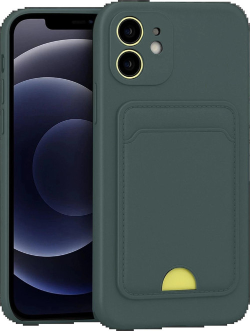 iPhone 11 Kılıf Kelvin Kartvizitli Silikon - Koyu Yeşil-(5796)