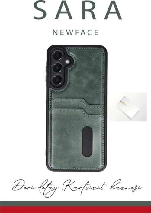 Samsung Galaxy A35 5G Kılıf Sara Kartvizitli Deri Kılıf - Siyah-(5796)