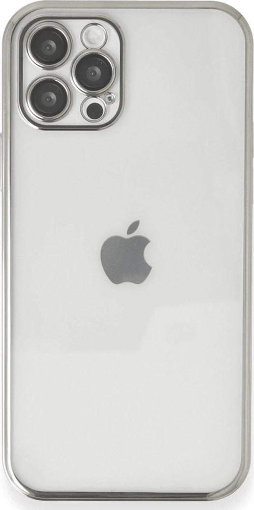 iPhone 12 Pro Kılıf Lensli Silikon - Gümüş-(5796)