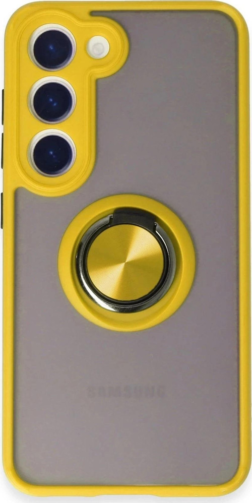 Samsung Galaxy S23 Kılıf Montreal Yüzüklü Silikon Kapak - Sarı-(5796)