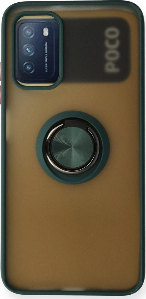 Xiaomi Redmi 9T Kılıf Montreal Yüzüklü Silikon Kapak - Yeşil-(5796)