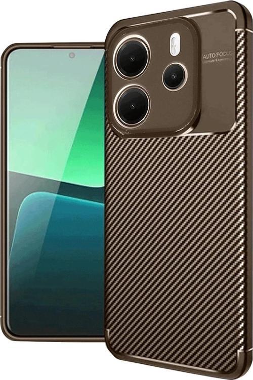 Xiaomi Redmi Note 14 4G Kılıf Auto Focus Karbon Kapak - Kahverengi-(5796)
