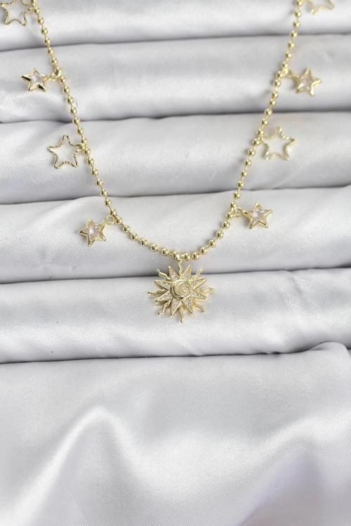Pirinç Gold Renk Güneş Model Kadın Kolye