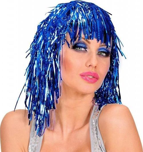 Mavi Işıltılı Metalize Parti Peruğu