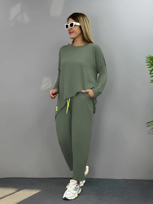 MDB Kadın Iki Iplik Viskon Pamuk Kumaş Arma Detaylı Ikili Takım