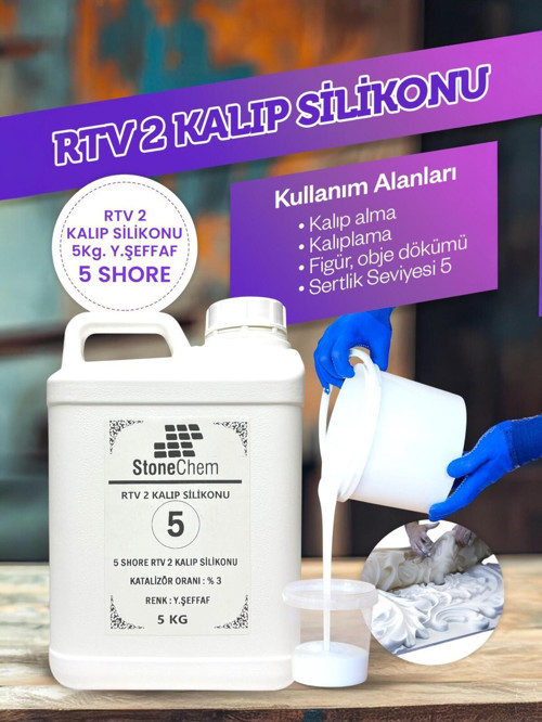 Yüksek Kalite 1. Sınıf Rtv 2 Kalıp Silikonu 5 Kg Yarı Şeffaf 5 Shore