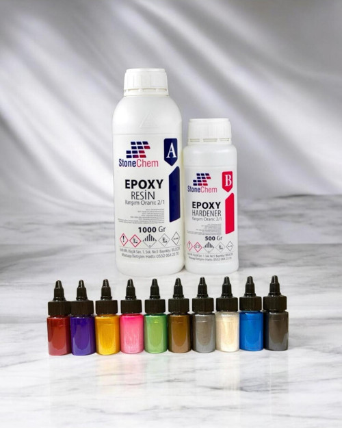 Ultra Şeffaf Parlak Epoksi Reçine 1500 Gr 10 Renk Sıvı Sedefli Pigment Seti