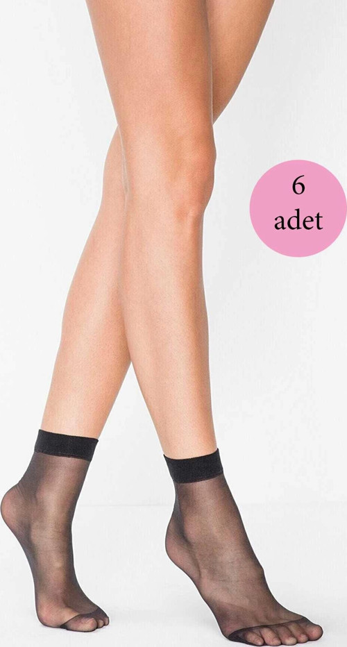 6 Adet Kadın Ten Süper 15 Mat Soket Çorap Siyah