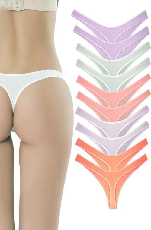 10 Adet Pamuklu Kadın Klasik Tanga Soft Renkler