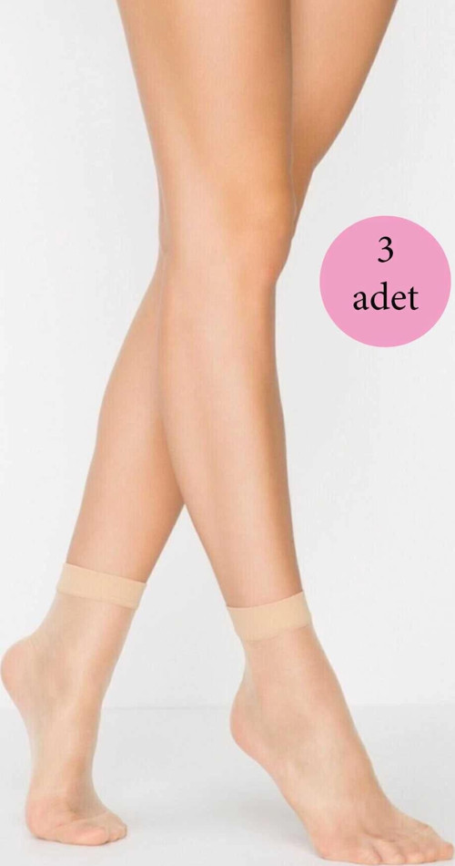 3 Adet Kadın Ten Süper 15 Mat Soket Çorap Açık Ten
