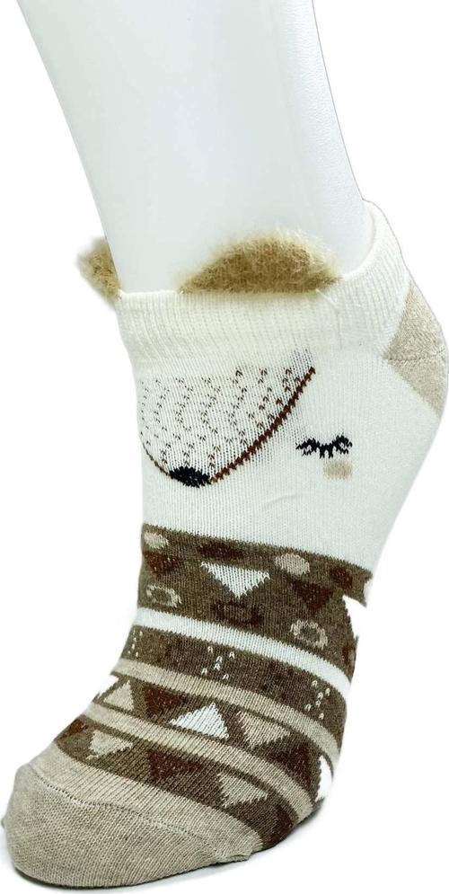 4 Çift Yumuşak Ponpon 3 Boyut Kulaklı Desenli Pamuklu Kadın Bilek çorap