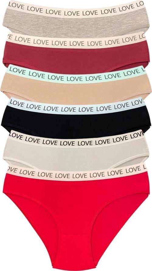 6 Adet Pamuklu Esnek Kadın Slip Bikini Külot Geniş Lastikli Baskılı