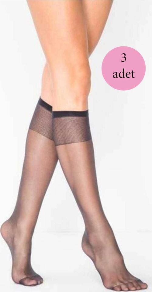 3 Adet Kadın Diz Altı Parlak Fit 15 Denye Çorap Siyah