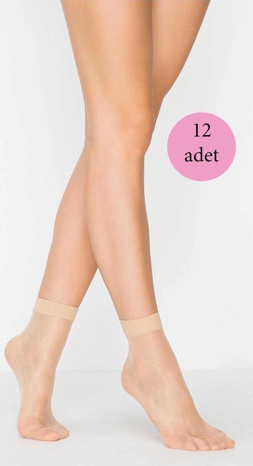 12 Adet Fit 15 Soket Ince Parlak Kısa Çorap Açık Ten