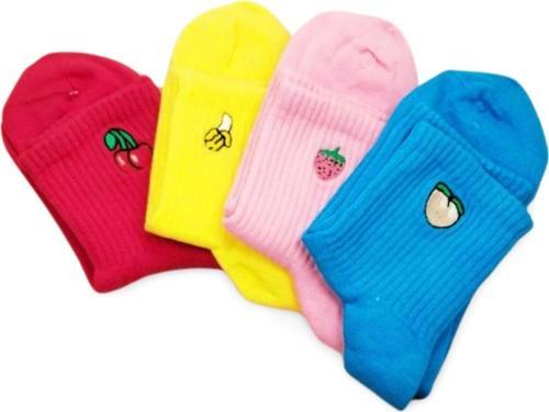 Rengarenk Neşeli Meyve Baskılı Kadın Soket Çorap 4 Çift