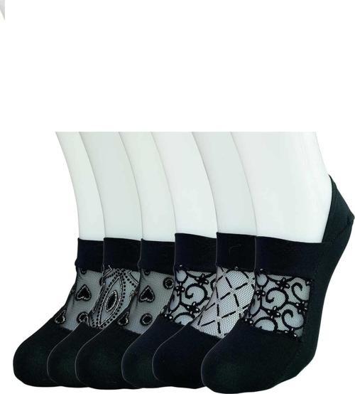 6 Adet Önü Transparan Kadın Fantezi Desenli Babet Çorap