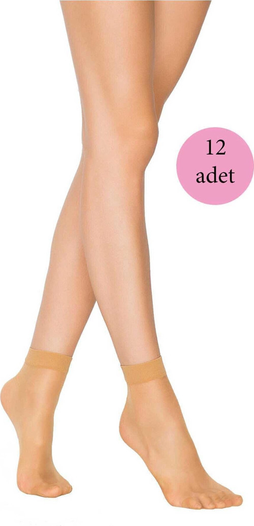 12 Adet Fit 15 Soket Ince Parlak Kısa Çorap Ten