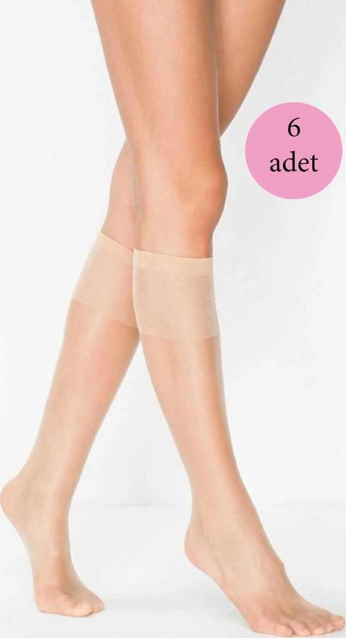 6 Adet Kadın Diz Altı Parlak Fit 15 Denye Çorap Açık Ten