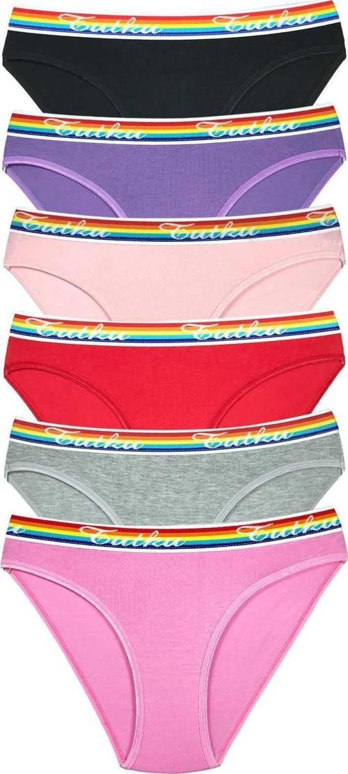 6 Adet Beli Renkli Lastik Pamuklu Kadın Slip Tutku Külot