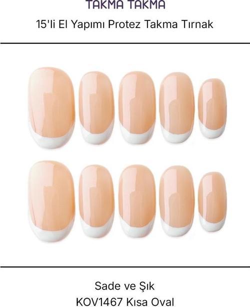 15'li Ten Rengi 15' Kısa Oval KOV1467FI Tekrar Kullanılabilir El Yapımı Protez Takma Tırnak Ten Rengi-L