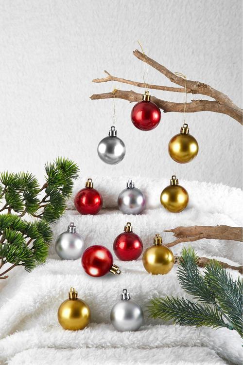 Yılbaşı Çam Ağacı Süsü Renkli 4 Cm 12li Cici Top