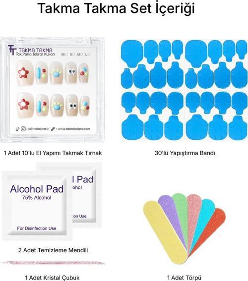 10'lu Ten Rengi Kısa Balerin  KBL1490 Tekrar Kullanılabilir El Yapımı Protez Takma Tırnak Ten Rengi-XS
