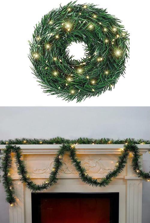 Yılbaşı Dekoratif Peri Led Yeşil Garland Çam Ağacı Dalı Sarmal Tel Işıklı Süs Seti