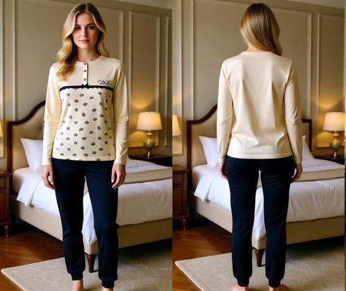 Kadın Pamuklu Vanilya Renk Pijama Takımı AL506