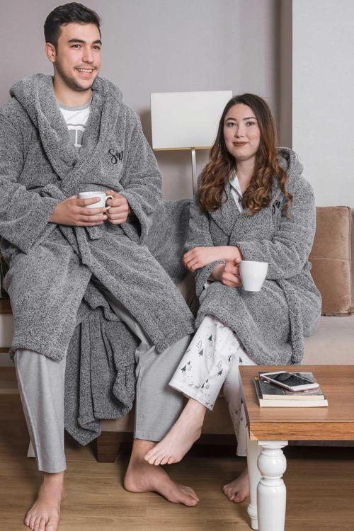 Uzun Kapüşonlu Welsoft Sabahlık Aile Seti