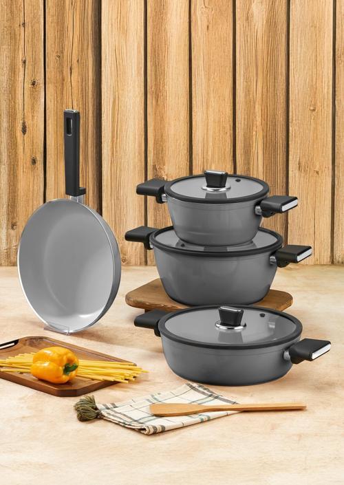 Seramik Tencere Seti 7 Parça Gri