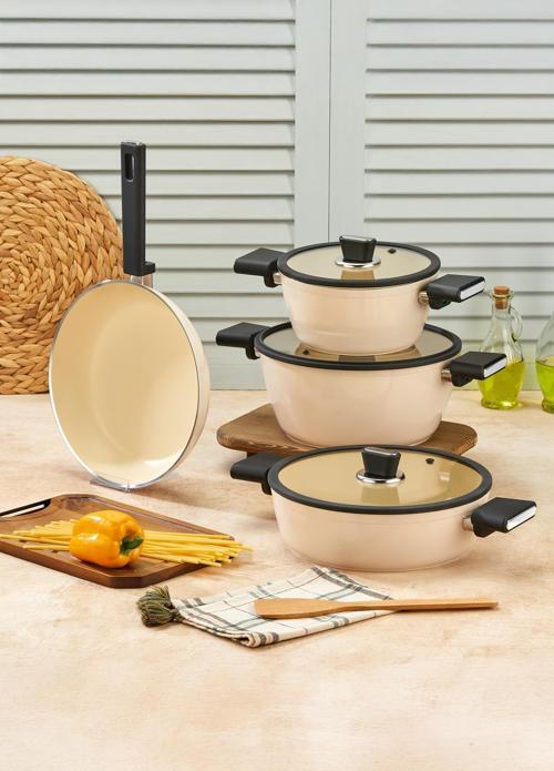 Seramik Tencere Seti 7 Parça Krem