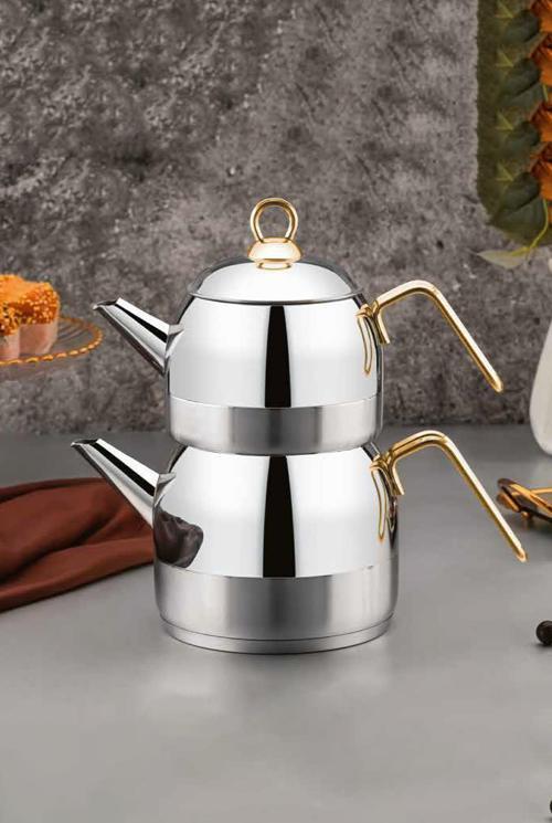 Optimal Çaydanlık 18/10 Paslanmaz Çelik Orta Boy Gold Saplı