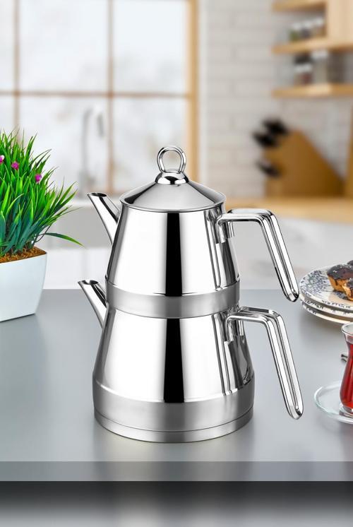 Venedik Çaydanlık 18/10 Paslanmaz Çelik Büyük Boy Silver Saplı.