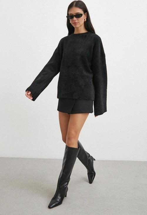 Bisiklet Yaka T Kol Kazak Siyah