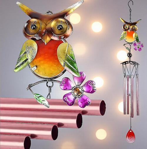 Feng Shui Baykuş Tasarımlı Cam İşlemeli Rüzgar Çanı Bahçe Balkon Dekorasyon Ürünü Yeni Ev Hediyesi
