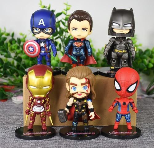 Yenilmezler 6lı Anime Figür Oyuncak Seti Spiderman Ironman Thor C. America Superman Batman Bir Arada