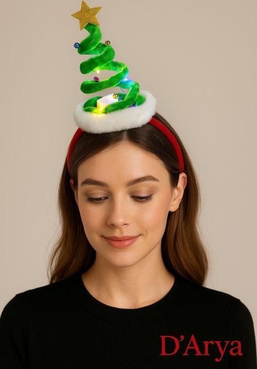 DD600 LED Işıklı Yılbaşı Çam Ağacı Taç (Yeşil) Christmas Hairband