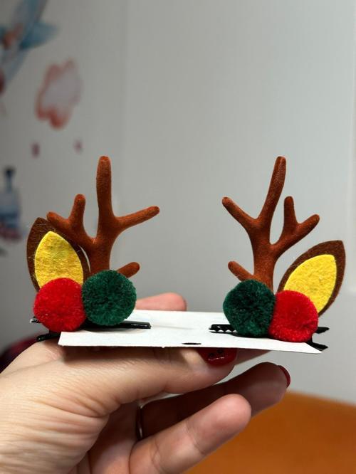 DD597 Geyik Boynuzlu Yılbaşı Saç Tokası (Kırmızı-Yeşil-Kahverengi) Christmas Hairband